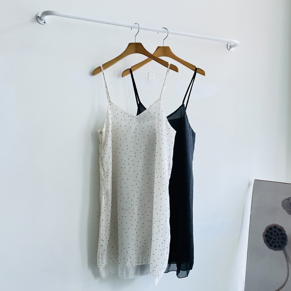 도트원피스 끈나시 뷔스티에 쉬폰 시스루 미니원피스