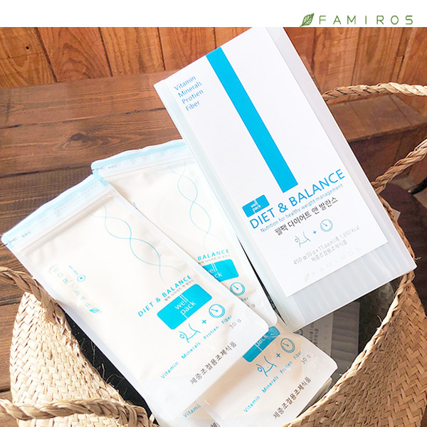 패미로스 웰팩 다이어트 앤 발란스 30g x 15포 체중조절 식품 식사대용 대두단백 가르시니아 콜라겐 쉐이크 - 상품 이미지