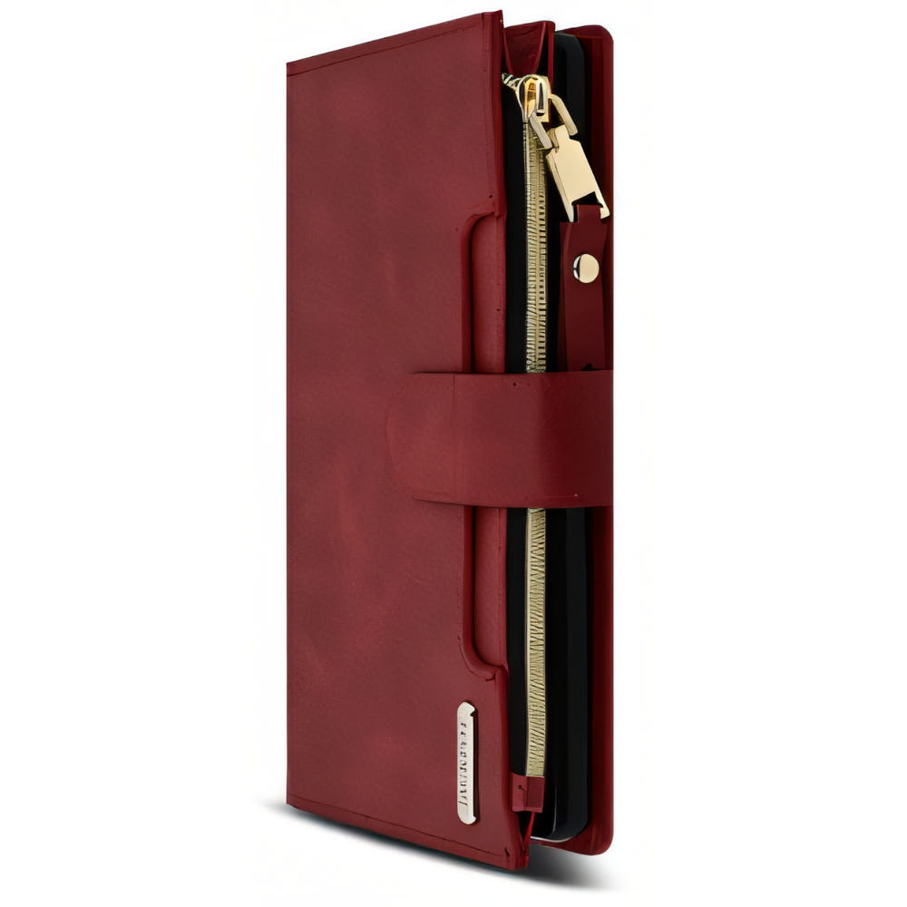 잭키 지퍼형 카드 지갑 가죽 케이스 레드, 갤럭시A32