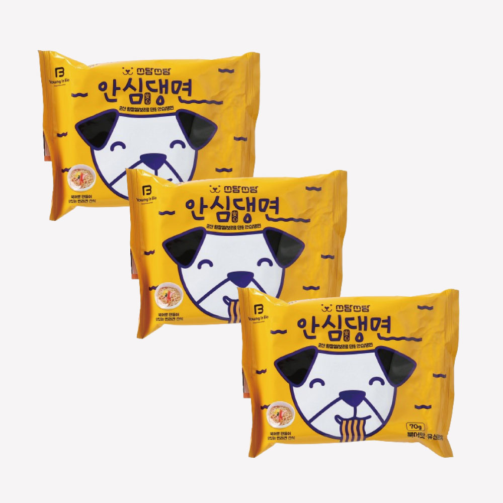 국내제작 안심댕면 강아지수제간식 단일 생유산균 튀기지 않은 강아지 라면 보리+북어, 70g, 3개 - 상품 이미지