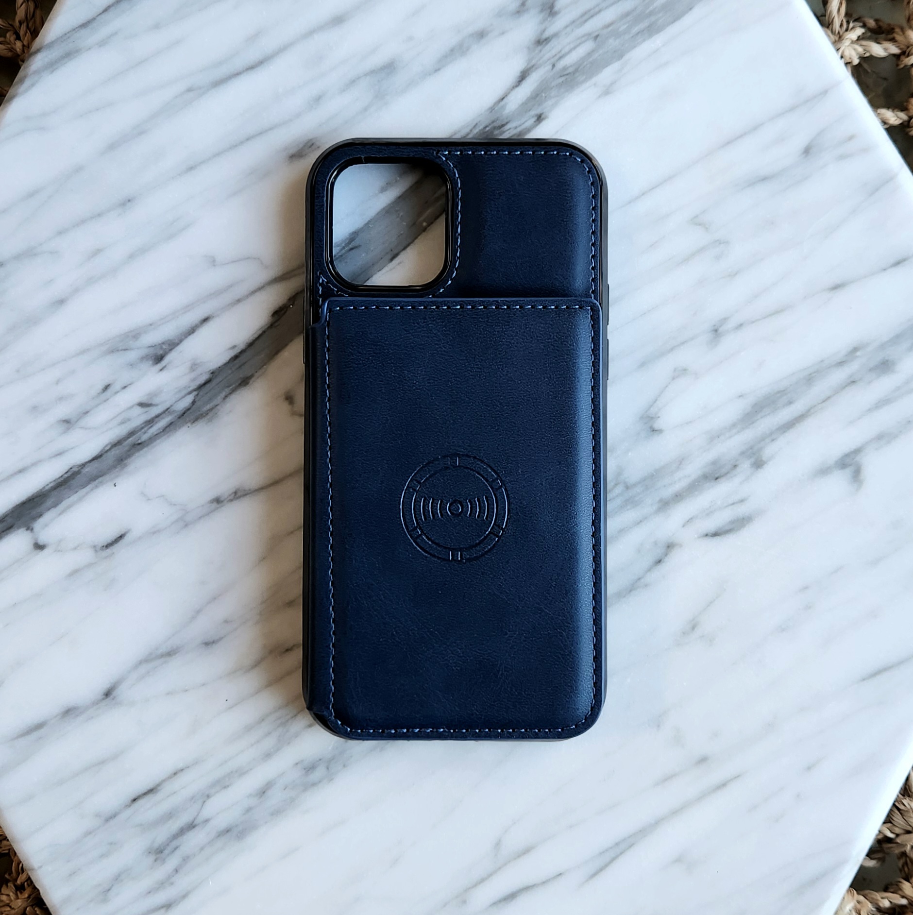 카드 케이스 가죽 지갑 범퍼 카메라보호 다크블루, 아이폰13미니