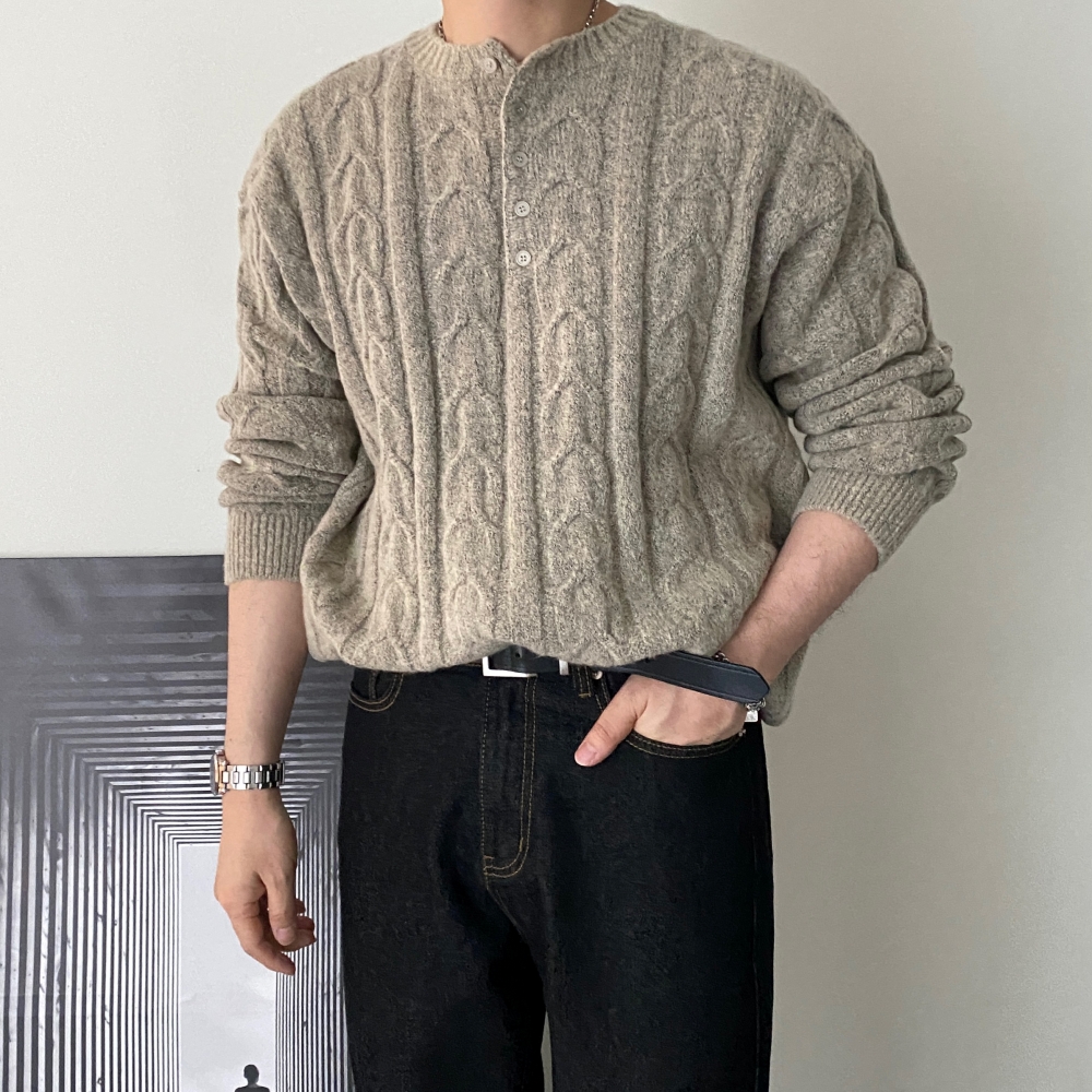 헨리넥니트 남자케이블니트 오버핏니트 - 상품 이미지