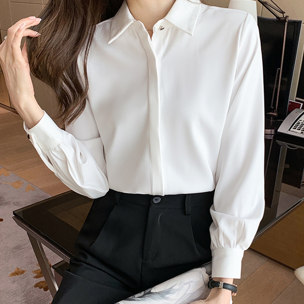 흰블라우스 면접용 결혼식 오픈카라 하객룩 가을 블라우스 이미지 6