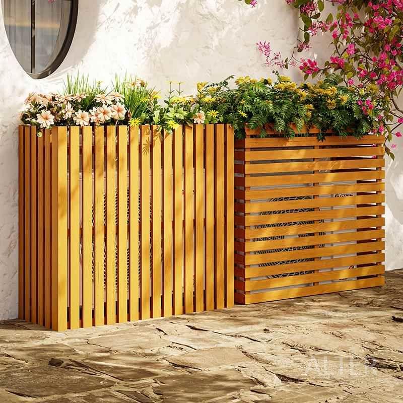 목재 에어컨 실외기 보호 커버 울타리 가리개 덮개 세로 버전 105x45x100cm 브라운 엄청 작은 - 상세 이미지 2