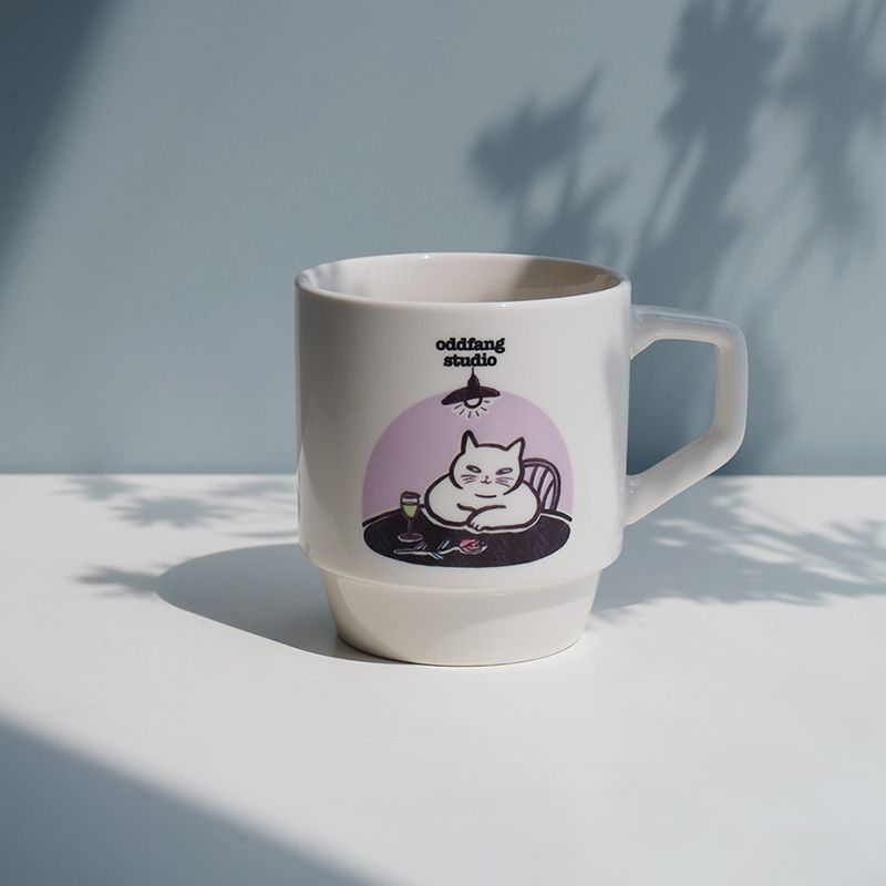 [고양이의 날] 오드팡 고양이 일러스트 스태킹머그360ml 컬러 5종 홈카페 집들이선물 - 상세 이미지 2
