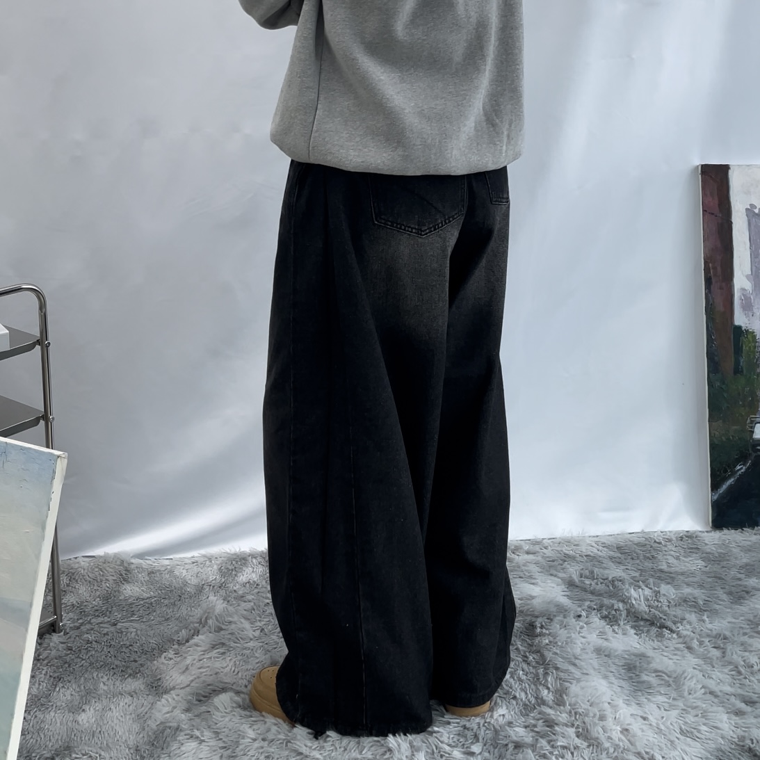 벌룬핏청바지 세미와이드데님 블랙진 - 상세 이미지 5