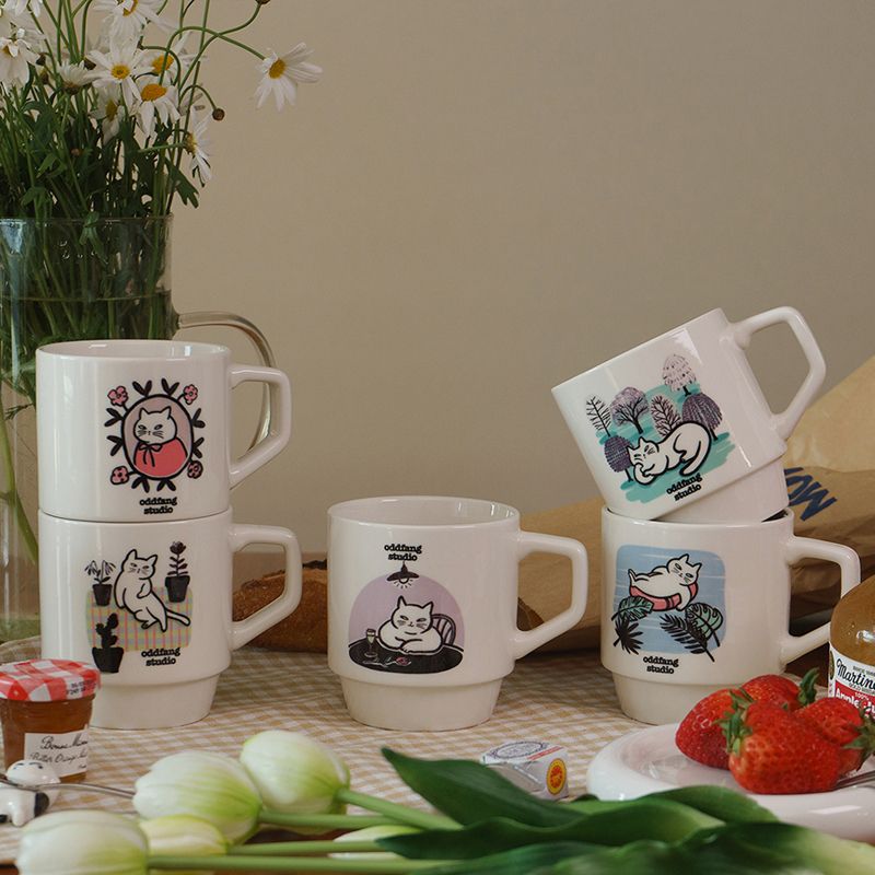 [고양이의 날] 오드팡 고양이 일러스트 스태킹머그360ml 컬러 5종 홈카페 집들이선물 이미지 7