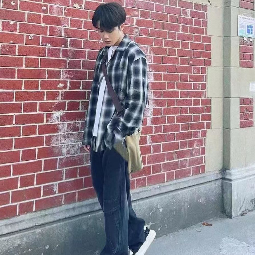 체크남방 일반핏 얼셔츠 간절기 긴팔셔츠 남녀공용 데일리룩 오버핏 반팔 여름 남자 남여공용 블랙 체크 무늬 셔츠 S - 상세 이미지 2