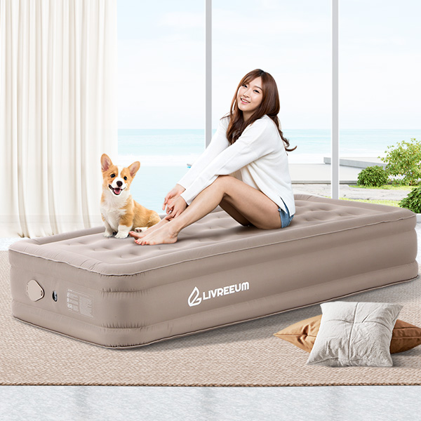 자동충전에어매트 메트 경량 공기침대 텐트 휴대용매트리스 패브릭 싱글, 40cm, 베이지 - 상품 이미지