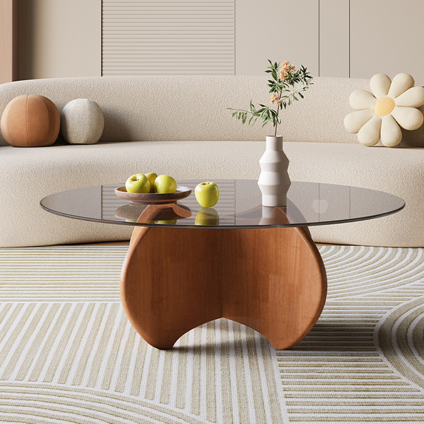 퓨처라 글래스 원목 거실 커피 티 테이블