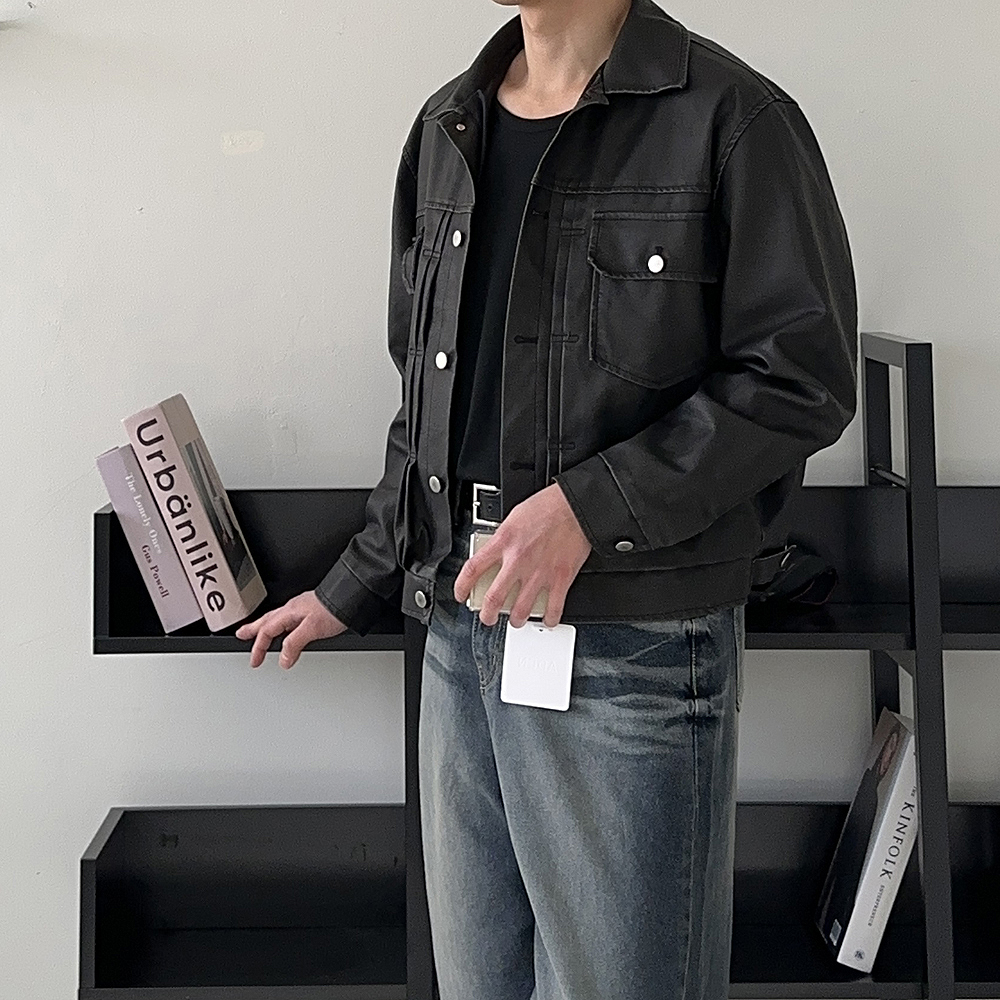 남자가죽자켓 오버핏 트러커 레더 남자봄자켓 - 상세 이미지 2