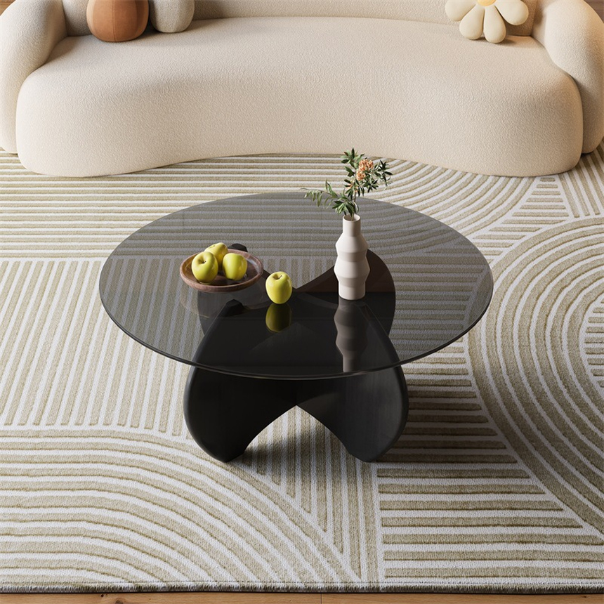 퓨처라 글래스 원목 거실 커피 티 테이블