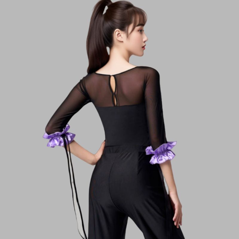 왈츠 방송댄스복 벨리 밸리댄스복 라틴 여성용 상의 연습복 스포츠댄스복 스커트 라인댄스복 보라 M - 상세 이미지 4