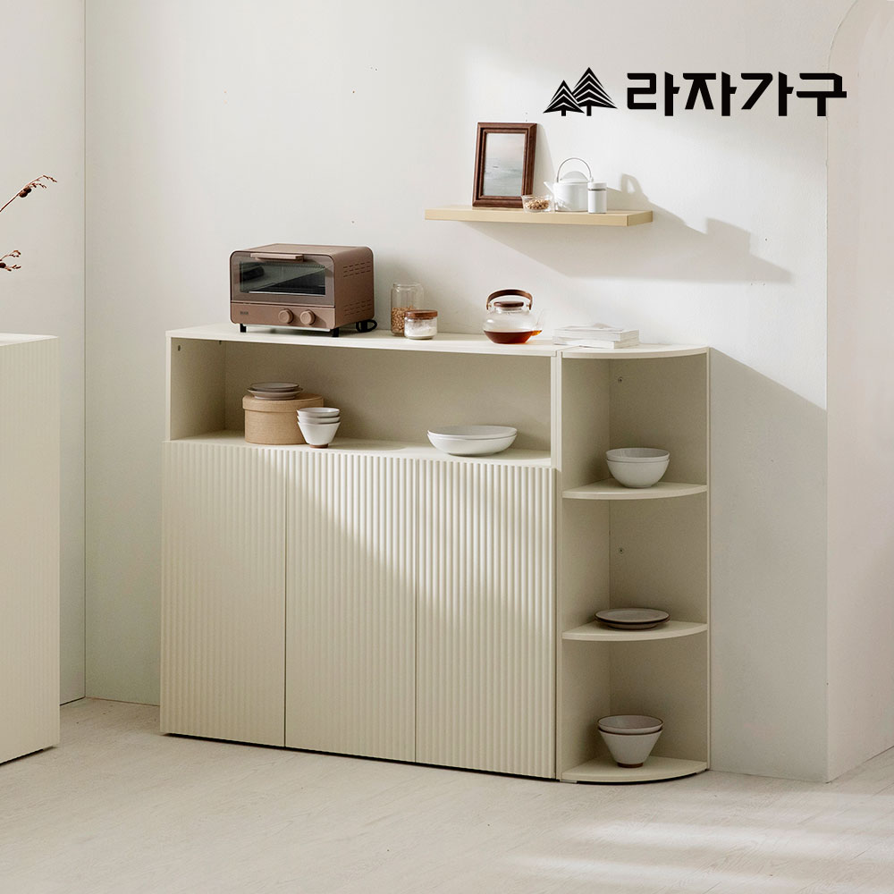 라자가구 글로우 E0 템바보드 거실 수납장 주방 선반장 300 코너장, 3단, 샌드베이지 - 메인 이미지