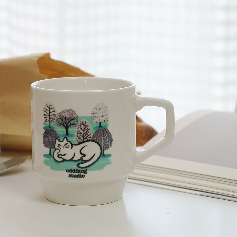 [고양이의 날] 오드팡 고양이 일러스트 스태킹머그360ml 컬러 5종 홈카페 집들이선물 - 상세 이미지 5