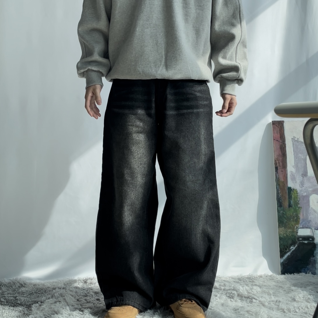 벌룬핏청바지 세미와이드데님 블랙진 - 메인 이미지