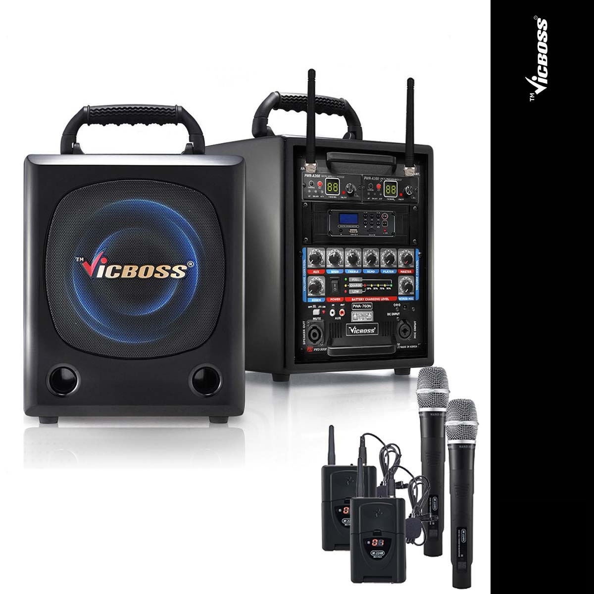 빅보스 선거앰프 PWA-760N 30W 충전식앰프 무선 마이크 세트 국산