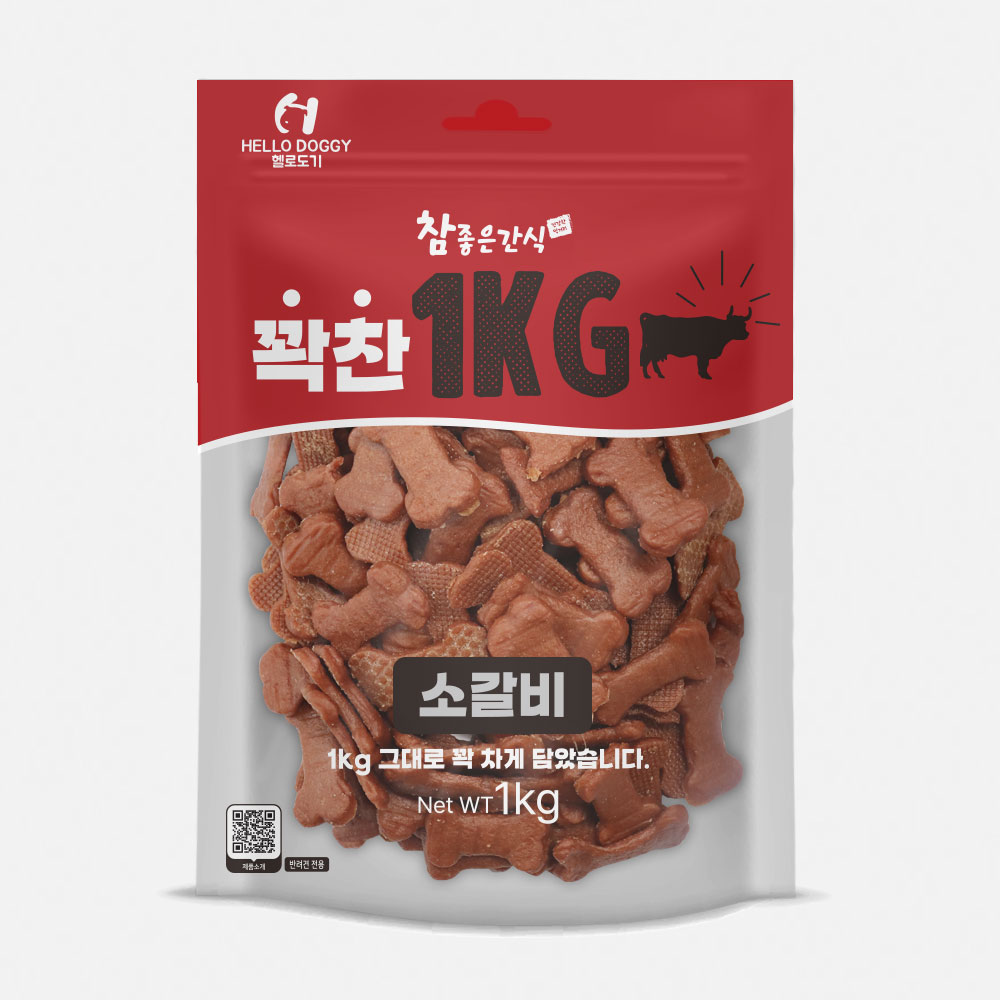 헬로도기 꽉찬 강아지대용량간식 사사미 고구마 닭가슴살 건조간식 소갈비, 1kg, 1개 - 메인 이미지