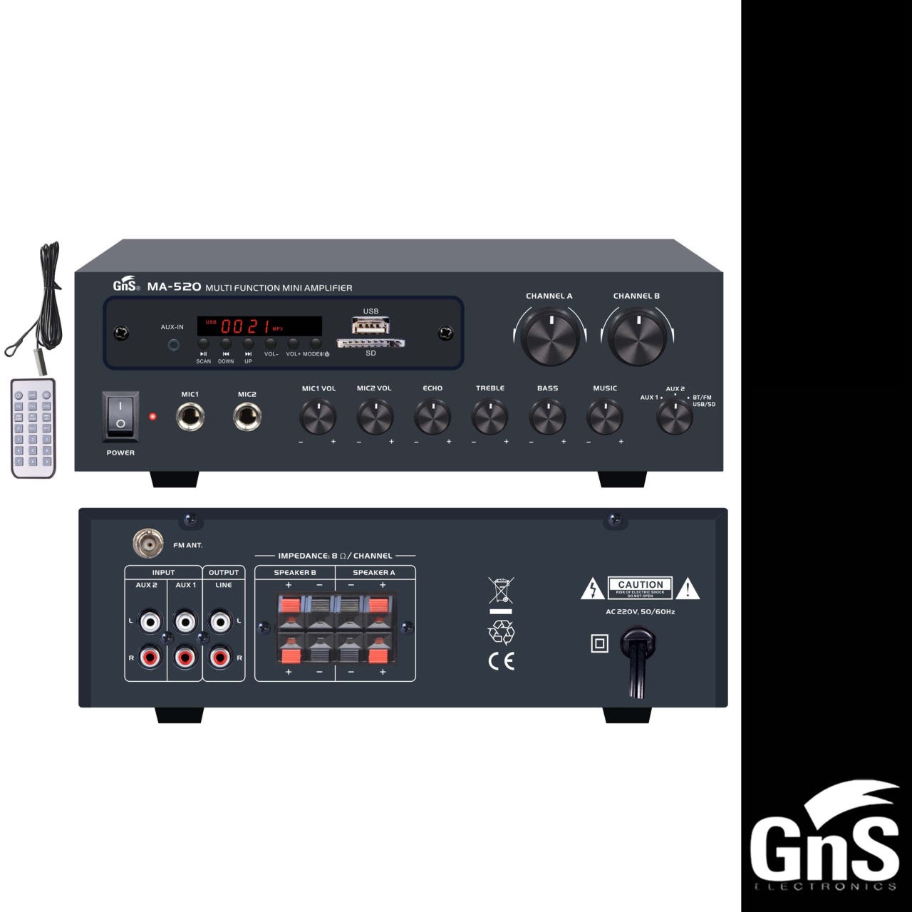 GNS MA-520 MA520 2채널 매장앰프 USB 블루투스 미니앰프 업소용
