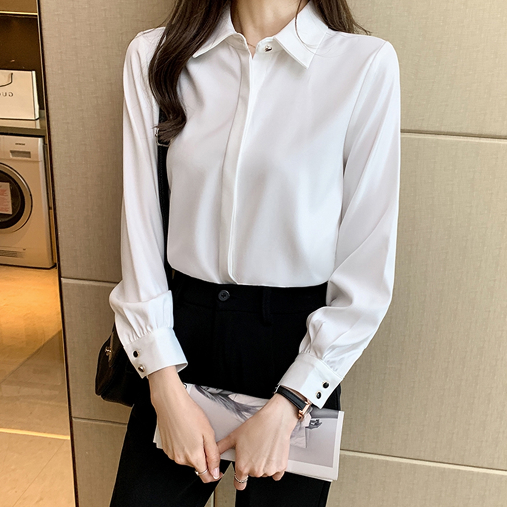 흰블라우스 면접용 결혼식 오픈카라 하객룩 가을 블라우스 이미지 8