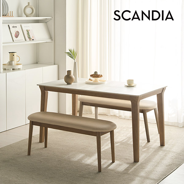 스칸디아 멜리토 포세린 통세라믹 원목 식탁세트 벤치2, 1300mm, 월넛