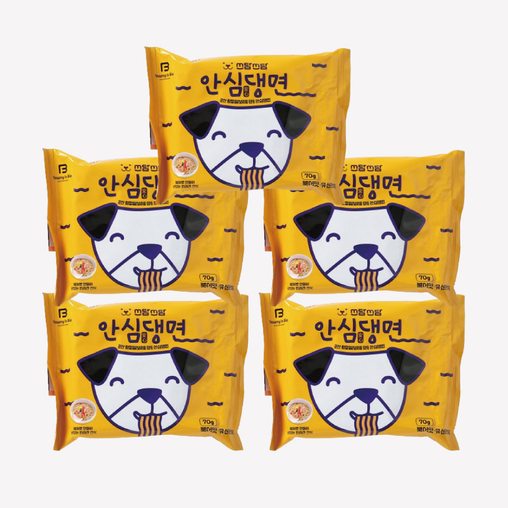 국내제작 안심댕면 강아지수제간식 단일 생유산균 튀기지 않은 강아지 라면 보리+북어, 70g, 5개 - 상품 이미지