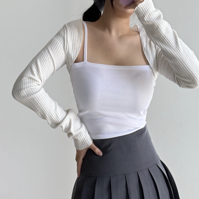 슬림 크롭 골지 볼레로 가디건 - 메인 이미지