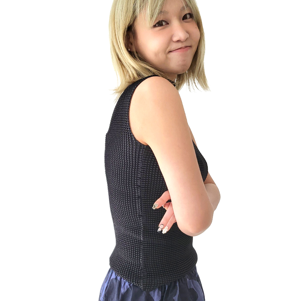 플리츠 사방주름 와플 하이넥 라운드 정장이너 핑크 나시 민소매 티 이미지 2