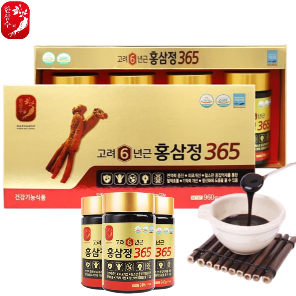 한삼수 고려 6년근 홍삼 정 365 240g 4병 1박스 농축액 진액 액기스 면역 선물 - 상품 이미지