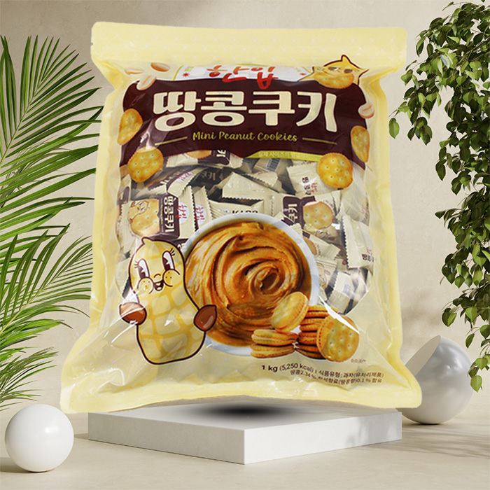 한입땅콩쿠키 피넛버터 쿠키 1kg 답례품 카페쿠키 대용량 과자 크레커 (약 167개입)