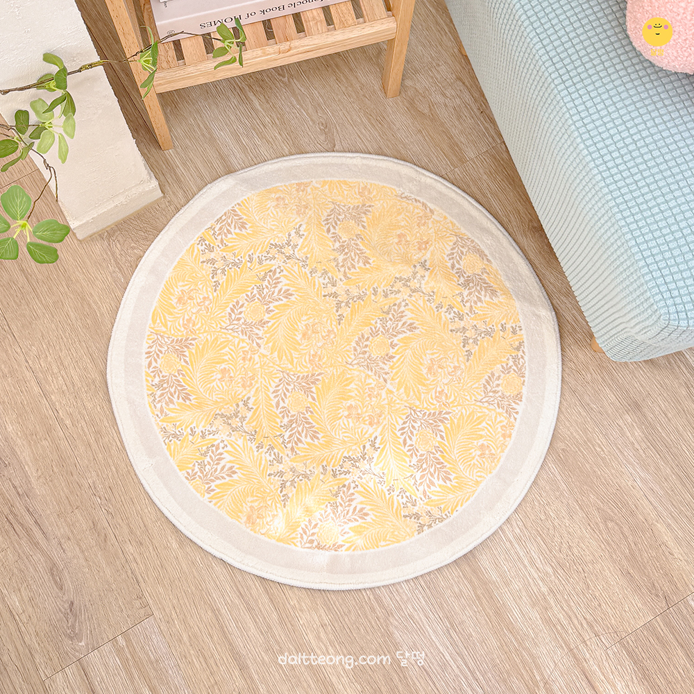 달떵 예쁜 플라워 옐로우 가든 꽃밭 원형 발매트 60 도어매트 미니 러그 주방 욕실
