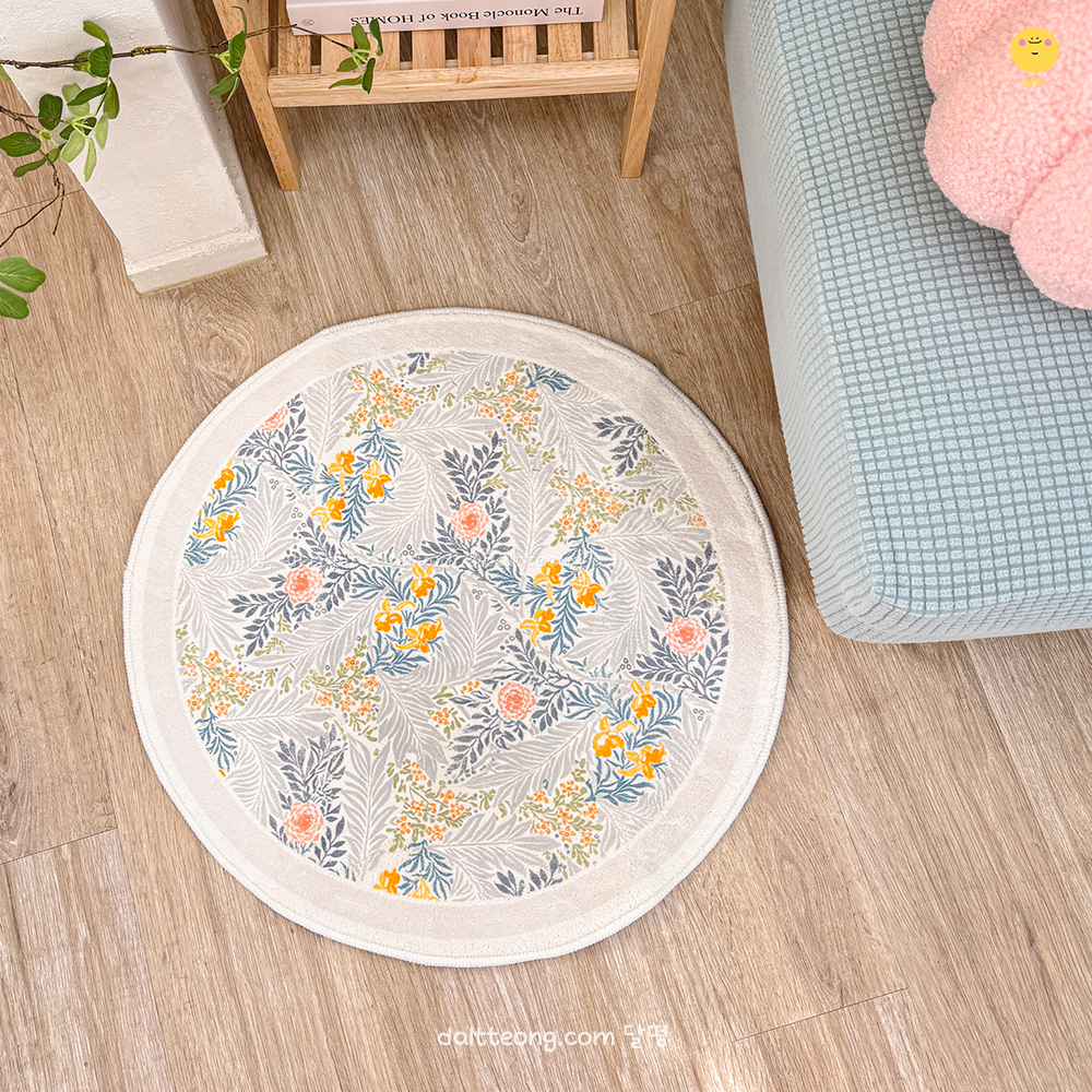 달떵 예쁜 플라워 옐로우 가든 꽃밭 원형 발매트 60 도어매트 미니 러그 주방 욕실