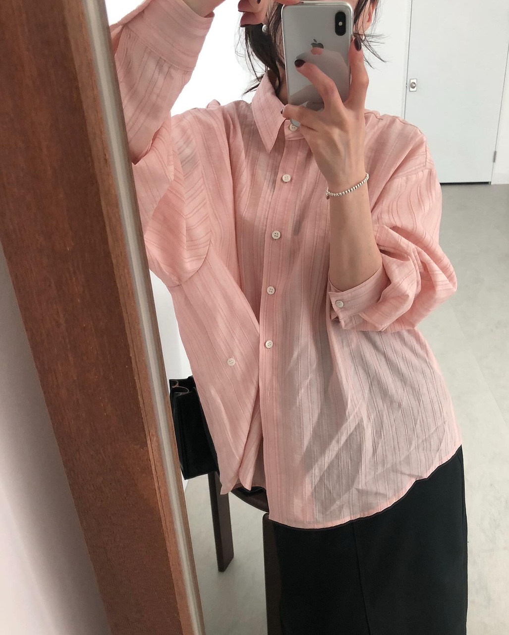 낫타 여성 레이어드 이너 봄 오버핏 루즈핏 스트라이프 랩 셔츠 - 상세 이미지 2