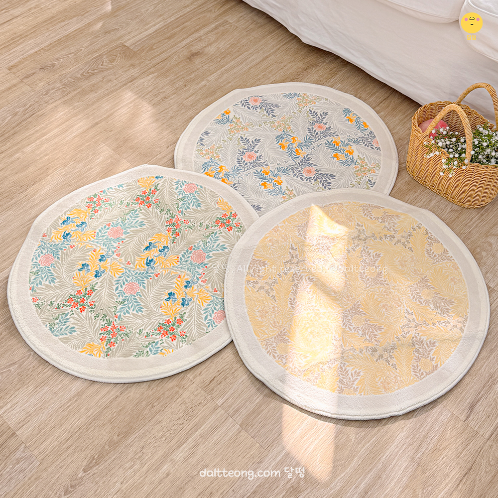 달떵 예쁜 플라워 옐로우 가든 꽃밭 원형 발매트 60 도어매트 미니 러그 주방 욕실