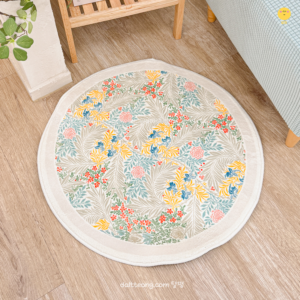 달떵 예쁜 플라워 옐로우 가든 꽃밭 원형 발매트 60 도어매트 미니 러그 주방 욕실