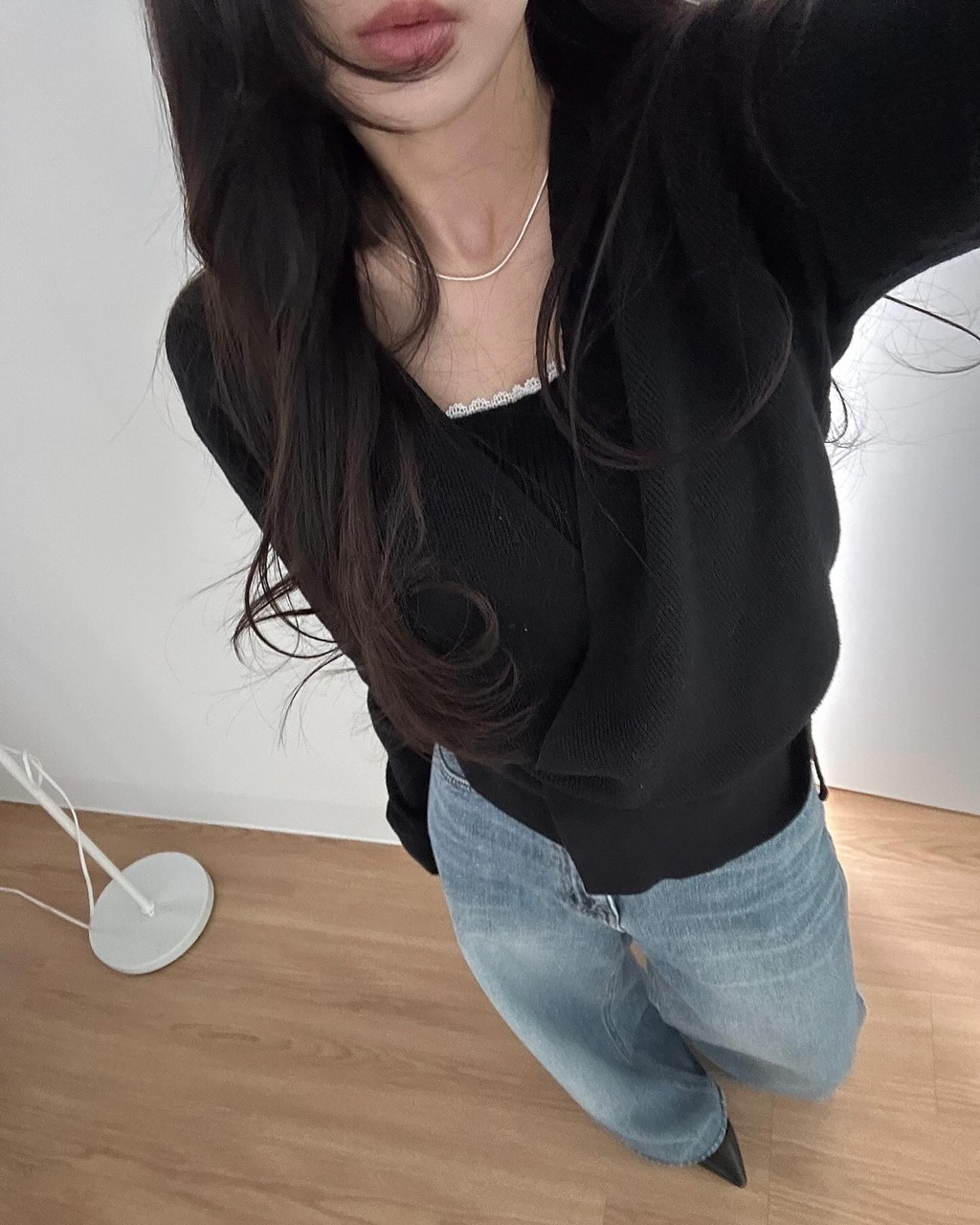 핌티 여성 봄 루즈핏 오버핏 골지 랩 브이넥 니트가디건 - 상세 이미지 2