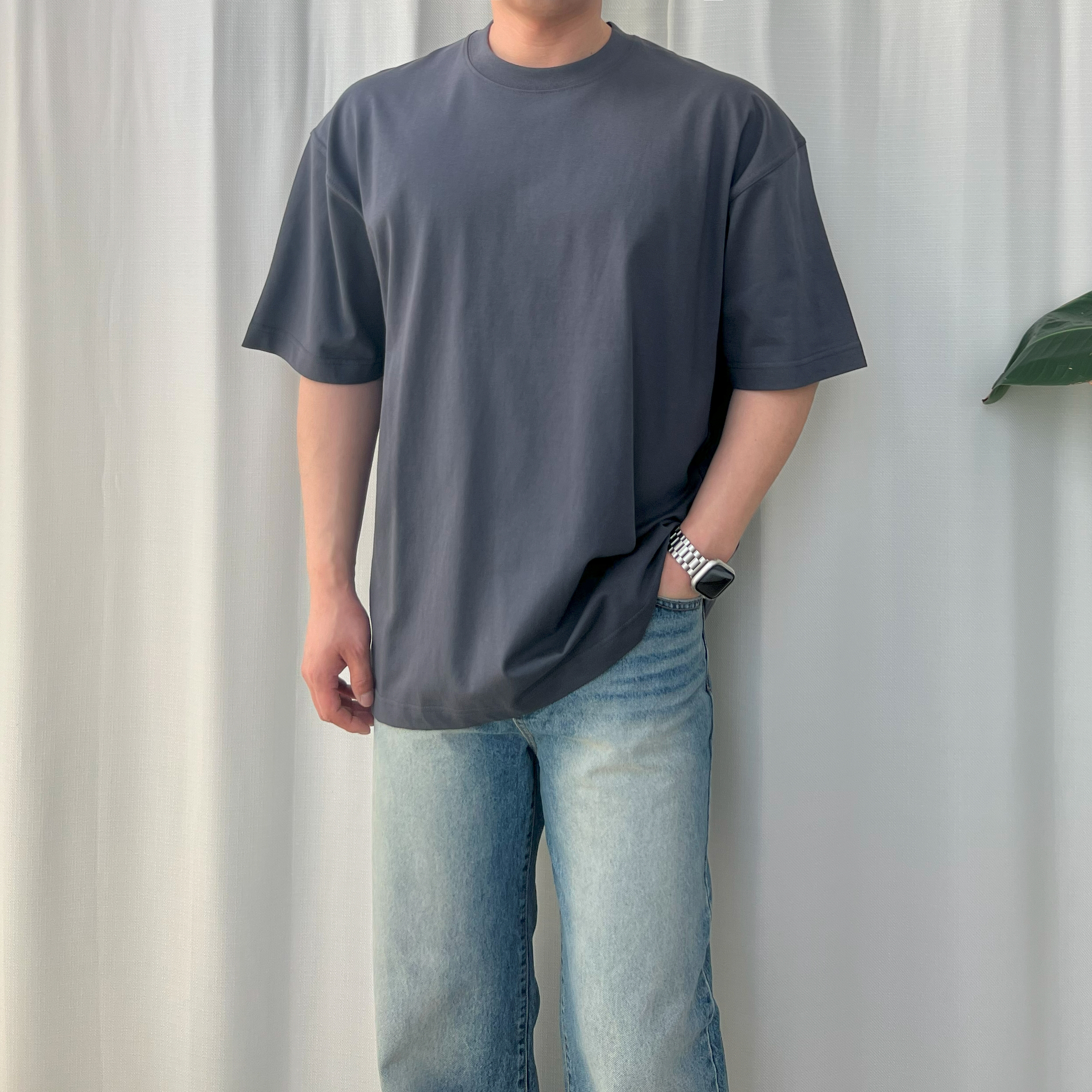 반타 남자오버핏반팔 레이어드 안비치는 티셔츠 - 상세 이미지 3