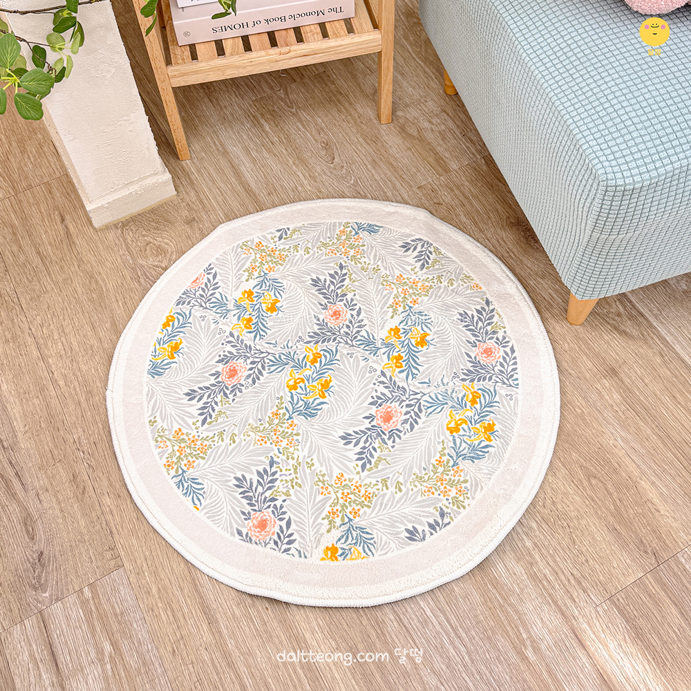 달떵 예쁜 플라워 옐로우 가든 꽃밭 원형 발매트 60 도어매트 미니 러그 주방 욕실