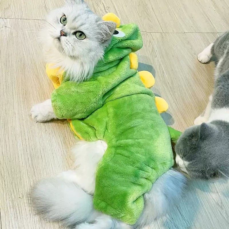 고양이 공룡옷 겨울 동물 따뜻한 반려동물 옷 후드 강아지 애완견 애완 의상 - 상세 이미지 4
