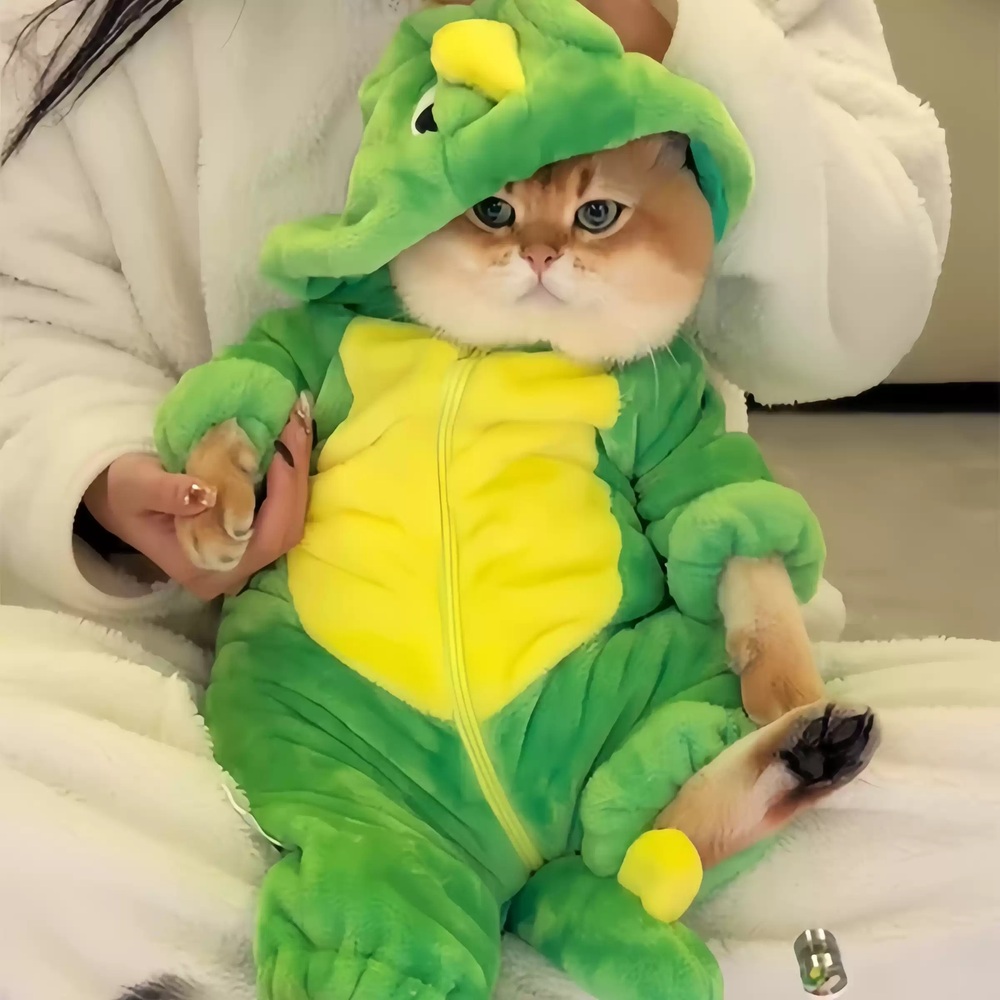 고양이 공룡옷 겨울 동물 따뜻한 반려동물 옷 후드 강아지 애완견 애완 의상 - 상품 이미지