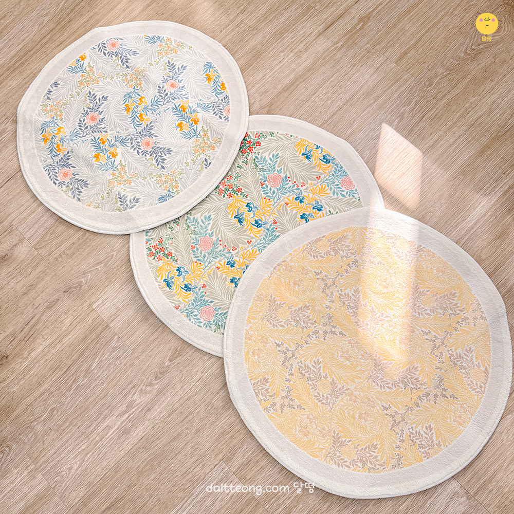 달떵 예쁜 플라워 옐로우 가든 꽃밭 원형 발매트 60 도어매트 미니 러그 주방 욕실