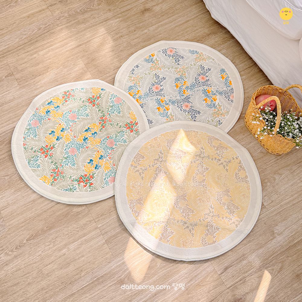 달떵 예쁜 플라워 옐로우 가든 꽃밭 원형 발매트 60 도어매트 미니 러그 주방 욕실