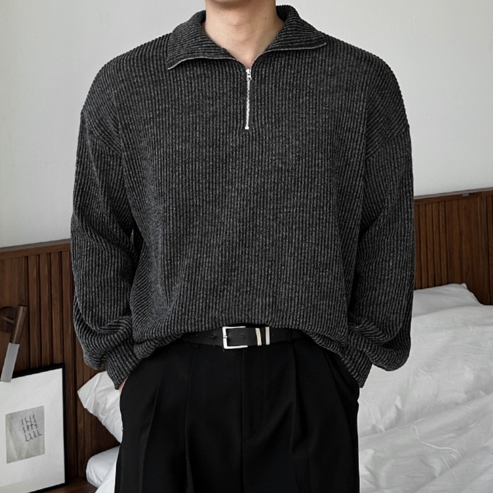 남자 먼채 오버핏 봄 가을 간절기 골지 반집업 니트 이미지 7