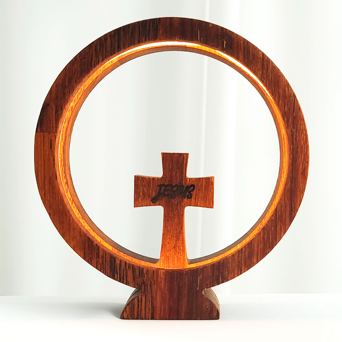 JESUS 멀바우 원목 십자가 무드등 LED 기독교 새신자 교회 선물 상품 이미지