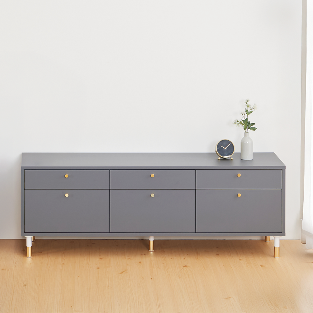 프라하 tv다이서랍장 낮은 티비 서랍장 선반 장식장 1500x400x525, 그레이