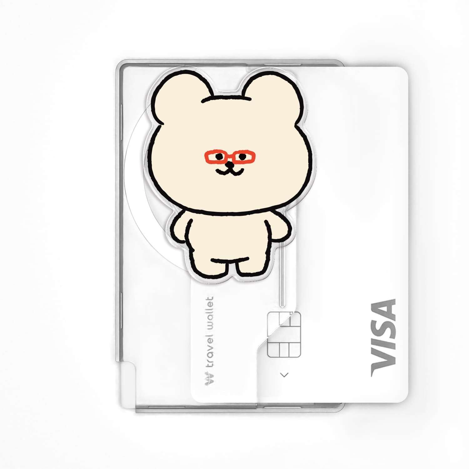 168cm 맥세이프 그립톡 카드지갑 올인포켓 빨간 뿔테 곰찌 - 상품 이미지