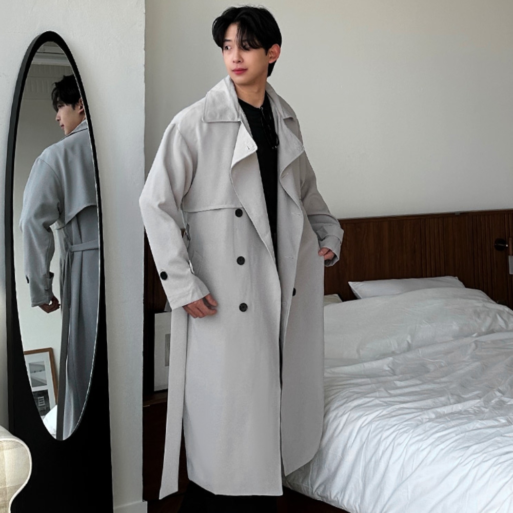 남자 루즈 오버핏 봄 가을 간절기 트렌치 코트 - 상세 이미지 2