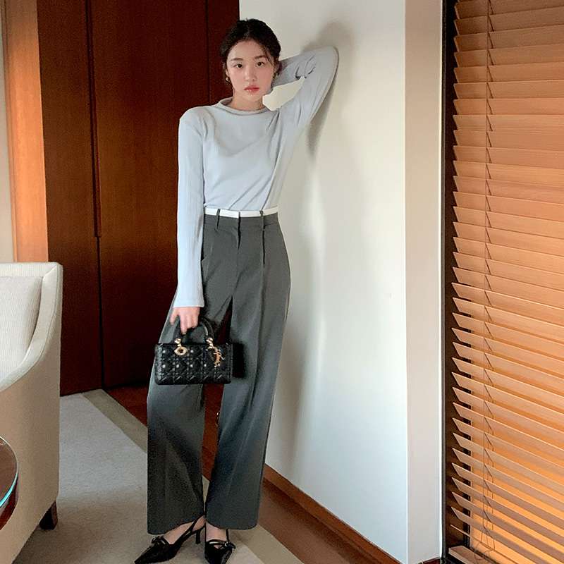 어텐션 배색 라인 핀턱 세미 와이드 슬랙스 ps5069 - 상세 이미지 2