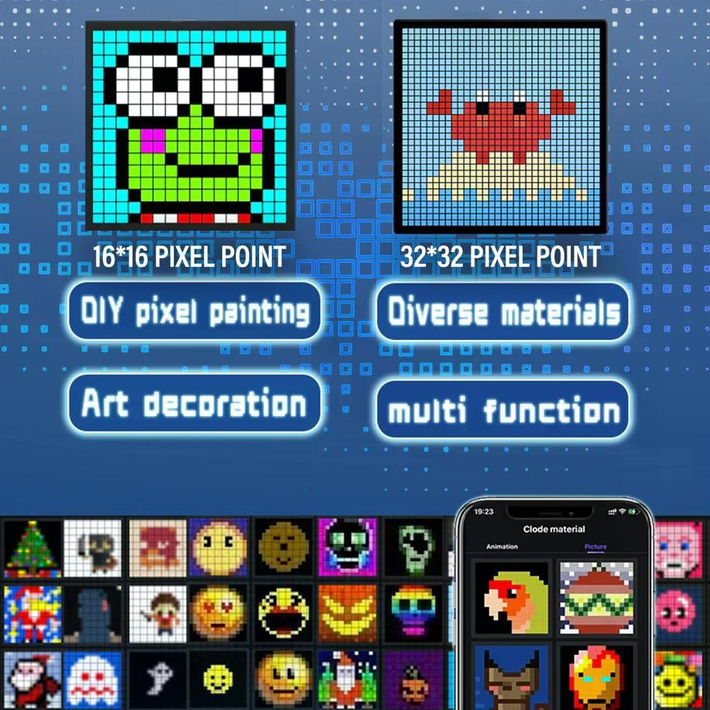 픽셀 아트 인테리어 디자인 스마트 LED 매트릭스 디스플레이 블루투스 App 제어 16 x 16 USB 방식