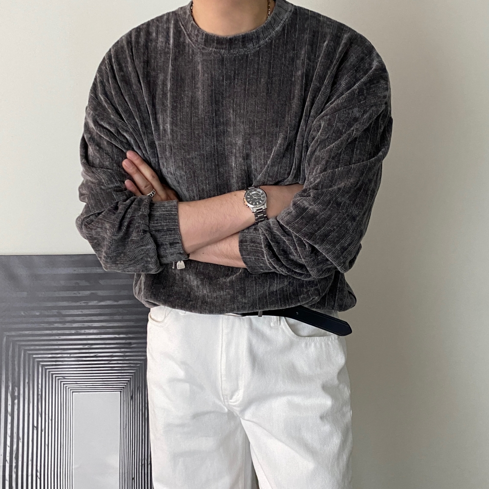오버핏맨투맨 남자봄맨투맨 벨벳맨투맨 - 상세 이미지 2